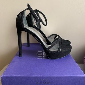 Stuart Weitzman Nudist Style Black Sandal Sz 9